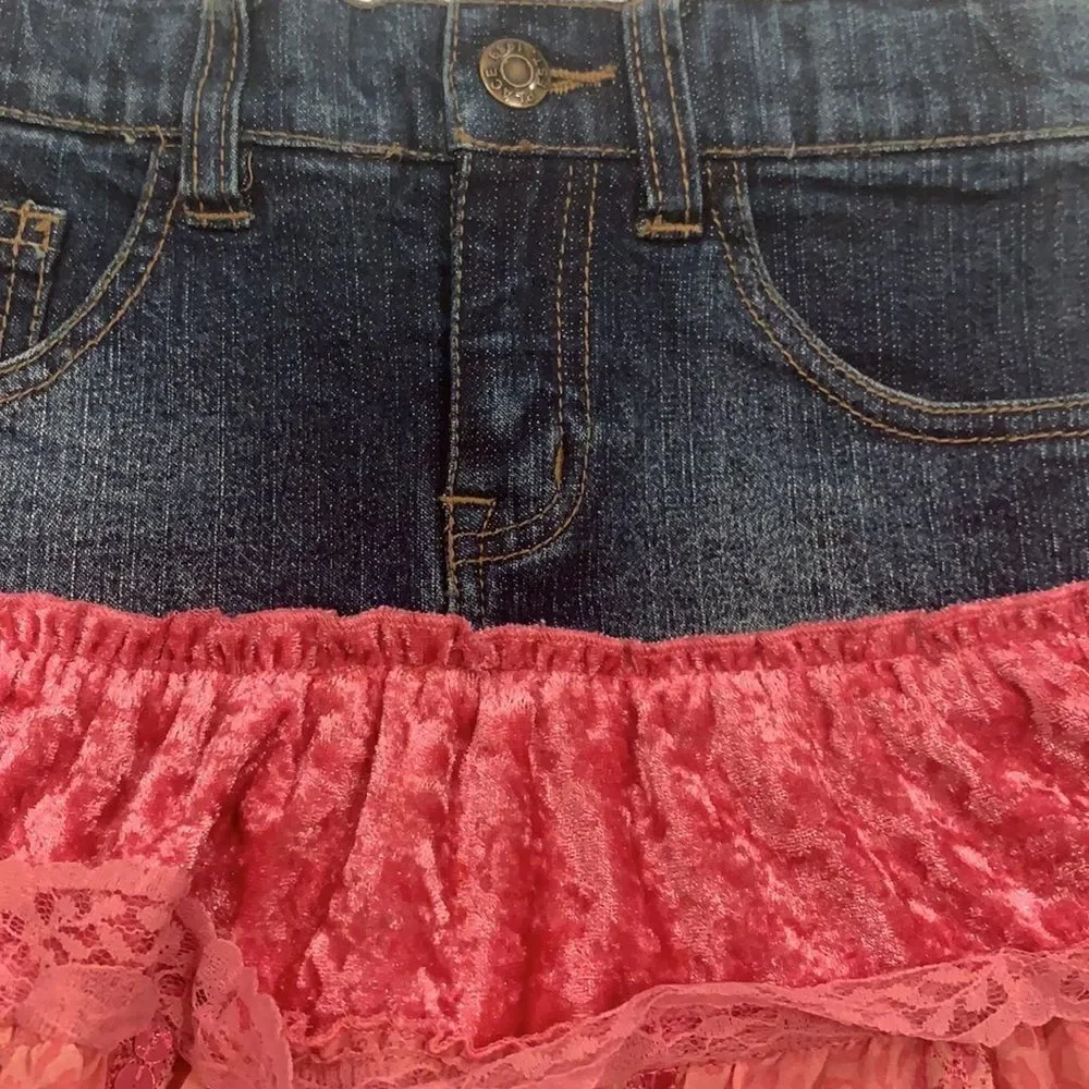 Jean skirt with lace layers